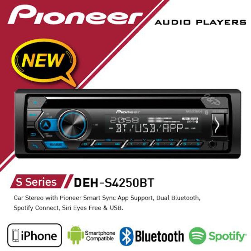 เครื่องเล่น 1Din​ ติดรถยนต์​ Pioneer​ รุ่น ​DEH-S4250BT​