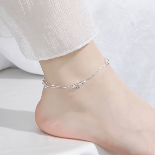 สร้อยข้อเท้า Korea Star Bead Anklet for Women Girl Fashion Multi Layered Silver Foot Chain Beach Sandals Jewelry Gifts