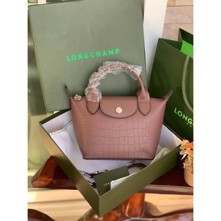 💕Longchamp Le Pliage Cuir Croco Mini Leather Top Handle Bag