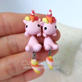 ต่างหูม้ายูนิคอร์น สีชมพู Unicorn Earrings