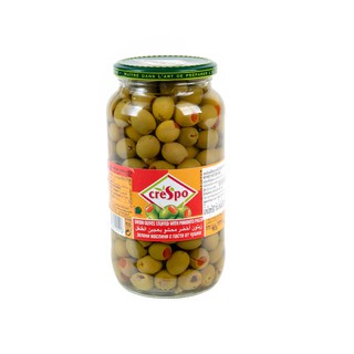 🔥ยอดนิยม!! คริสโป มะกอกเขียวสอดไส้พริก 907 กรัม Crespo Green Olives Stuffed 907 g