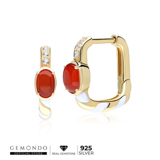 Gemondo ต่างหูเงินแท้ 925 Sterling Silver ประดับคอร์นีเลียน (Cornelian) และโทแพซ (Topaz) ดีไซน์ต่างหูห่วง : ต่างหูพลอย