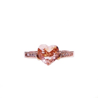 Ring Heart -Shaped Golden Rose Gold Champagne Love Silver Diamond Ring