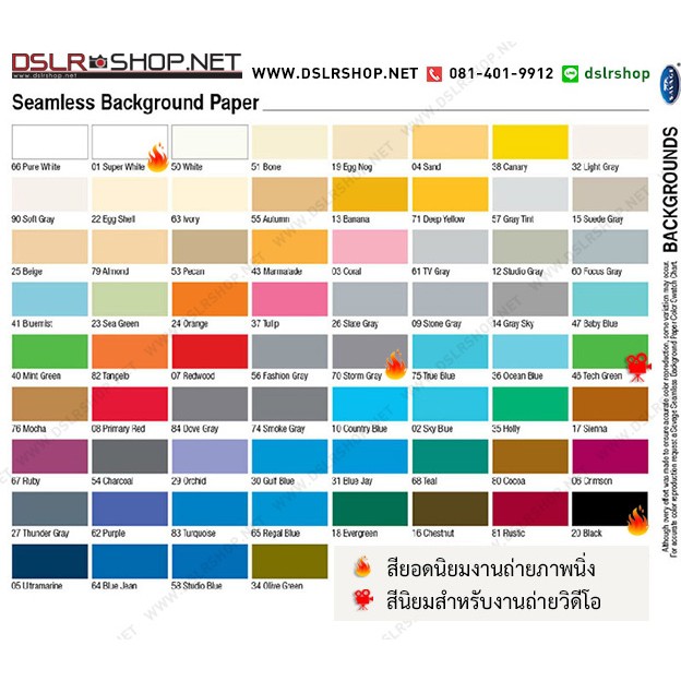 อุปกรณ์สตูดิโอ - กระดาษฉากหลัง Background Seamless Paper ยี่ห้อ Savage ขนาด 2.7*11 เมตร เลือกสีด้านใ