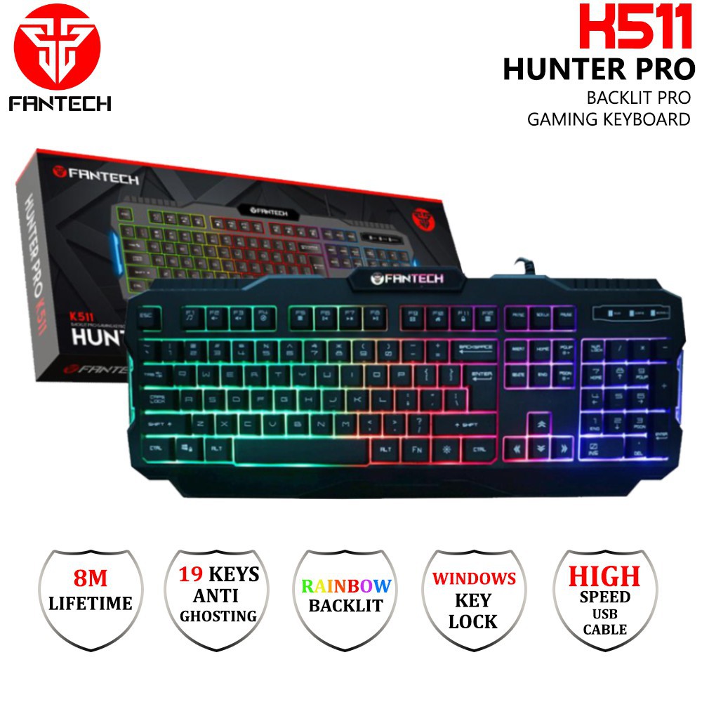 (ลดพิเศษ) FANTECH HUNTER PRO K511 GAMING คีย์บอร์ดเกมมิ่ง 8Uf1