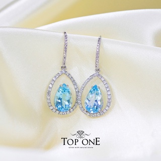 Top1Jewelry ต่างหูเงินแท้ พลอย Blue Topaz แท้