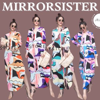 🔖ป้าย MiRRoRSiSTER เดรสยาวคอจีนแขนยาว ปริ้นซ์กราฟฟิค