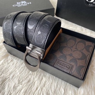 COACH Short Wallet with Belt Set Signature