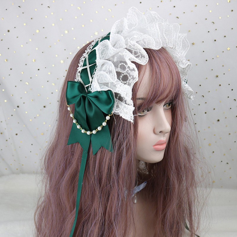 ที่คาดศีรษะโบว์ริบบิ้นลูกไม้ประดับโบว์ไข่มุกสําหรับผู้หญิง - รูปที่ 7