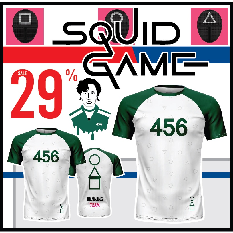 🌈✨.ใส่โค้ดSENSEI300ลด10%🌈✨เสื้อแขนสั้นพิมพ์ลาย(หน้า-หลัง) SENSEI ลายSquidGame2