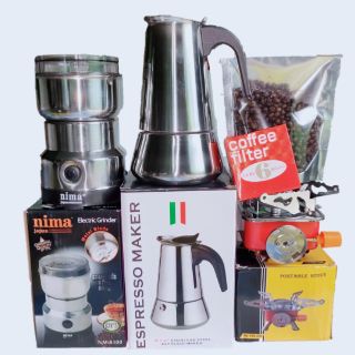 ชุดหม้อต้มกาแฟสดสเตนเลส Espresso Maker  แถมกาแฟคั่ว 100 กรัม