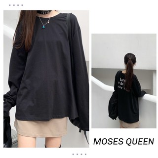 Moses Queenเสื้อยืดโอเวอร์ไซส์แขนยาวสีดำสไตล์นักเรียนหญิง 5328