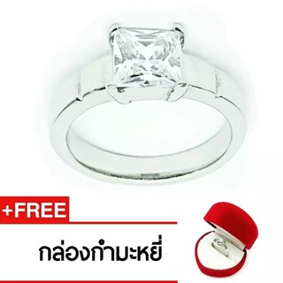 Royal Crown Jewelry Stainless Steel 316L แหวนประดับเพชร CZ ขาว อย่างดี รุ่น The best 3012 (สี Silver)