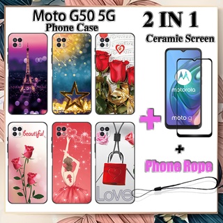 2 IN 1 เคสโทรศัพท์ Motorola Moto G50 5G พร้อมกระจกนิรภัย เซรามิค ป้องกันหน้าจอ โค้ง ฟิล์มนิรภัย โรแมนติก