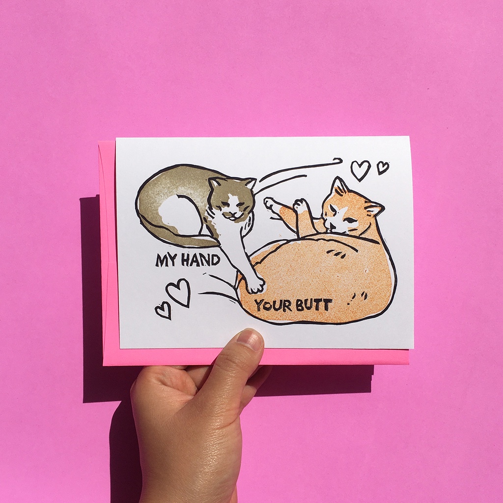 Cards 105 บาท การ์ดอวยพร น่ารัก พร้อมซอง การ์ดบอกรัก วันครบรอบ แต่งงาน วาเลนไทน์ ลายแมว My Hand Your Butt Funny Cat Anniversary Card Home & Living