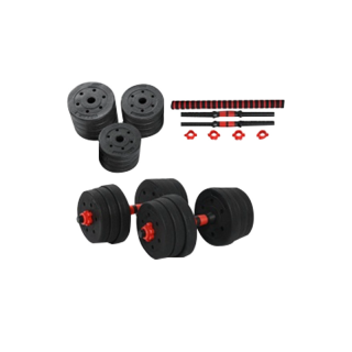 ดัมเบล 20 Kg. รุ่น Q305 (RED) ชุดดัมเบลพร้อมบาร์เบล ออกกำลังกาย Dumbbell and Barbell Set ฟรี!! ข้อต่อดัมเบล