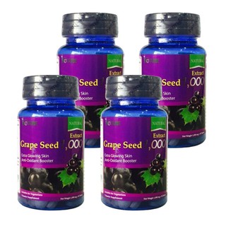 Nature Grape Seed 1,000 อาหารเสริมสารสกัดจากเมล็ดองุ่น 1,000 30เม็ด (4 กระปุก)