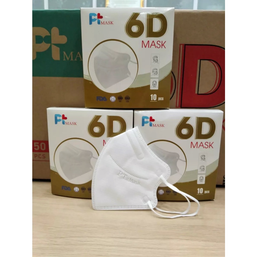 (1กล่อง10ชิ้น ) PT MASK แท้100% กรอง 4 ชั้น 6D Mask หน้ากากอนามัย แมสเวียดนามแท้ แมสอั้ม N95ป้องกันฝุ่นPM2.5ได้ดี