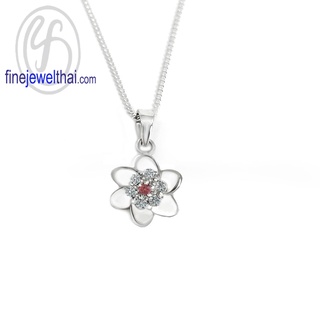 Finejewelthai-จี้ทับทิม-ทับทิม-จี้เพชรCZ-จี้พลอย-พลอยประจำเดือนเกิด-Ruby-Silver-Pendant-Birthstone-P1092rb00e