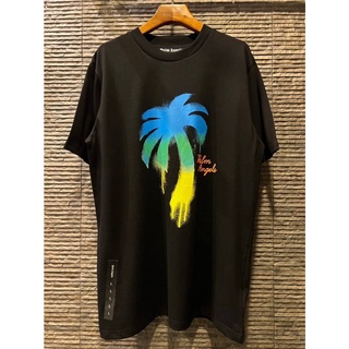 PALM ANGELS GRAFFITI PALM TREE SPRAY PRINT LOGO T-SHIRT IN BLACK เสื้อยืดคอกลมแขนสั้น ปาล์มแองเจิล ต้นมะพร้าว สเปรย์