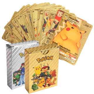 55 Cartas Pokemon Gold Cards V Vmax Pokemon Card Golden Kids Game Collection Cards Christmas Gift