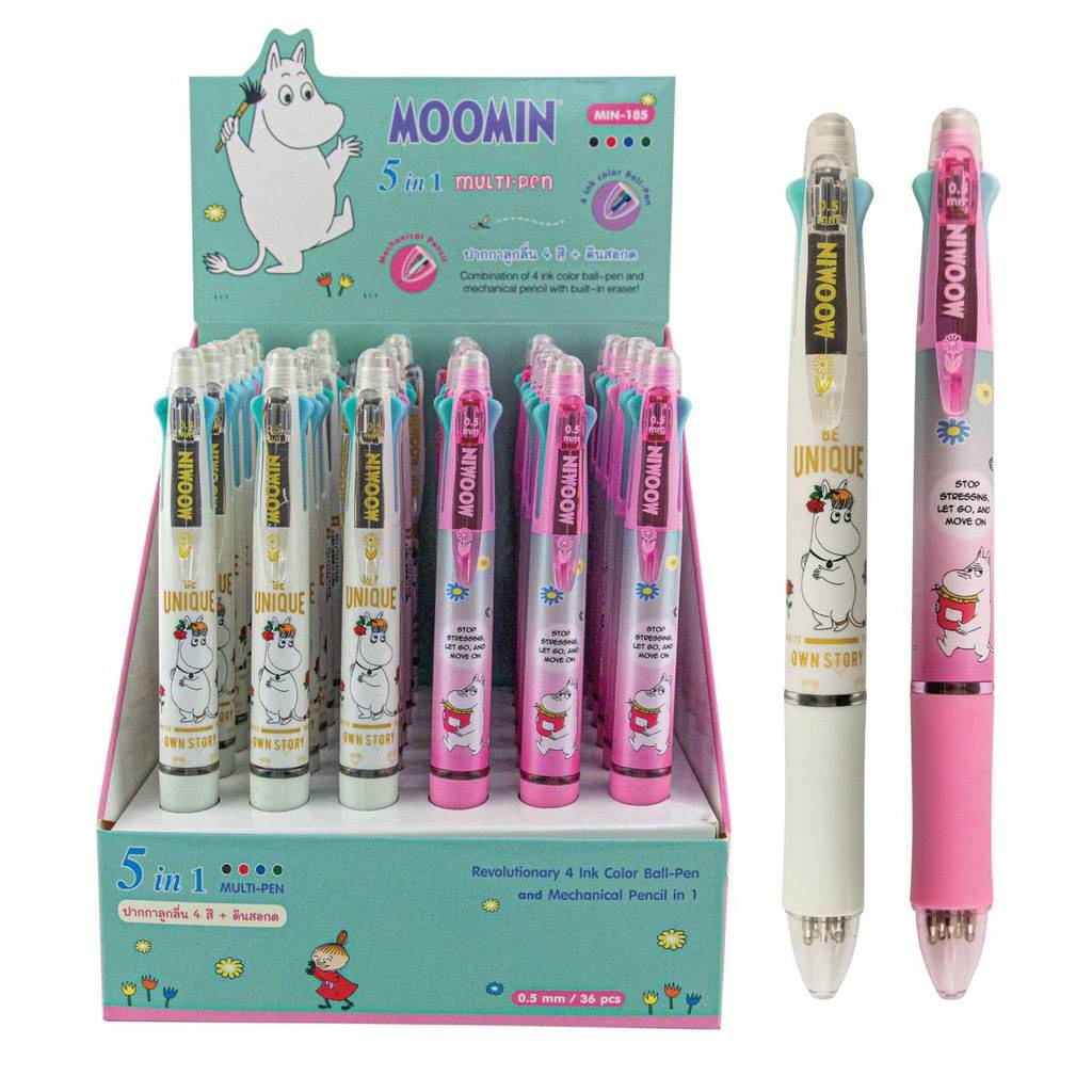 ปากกา ปากกาลูกลื่น 4 สี + ดินสอกด ในแท่งเดียวกัน 5 in MIN -185 ลาย Moomin (1ด้าม) พร้อมส่ง