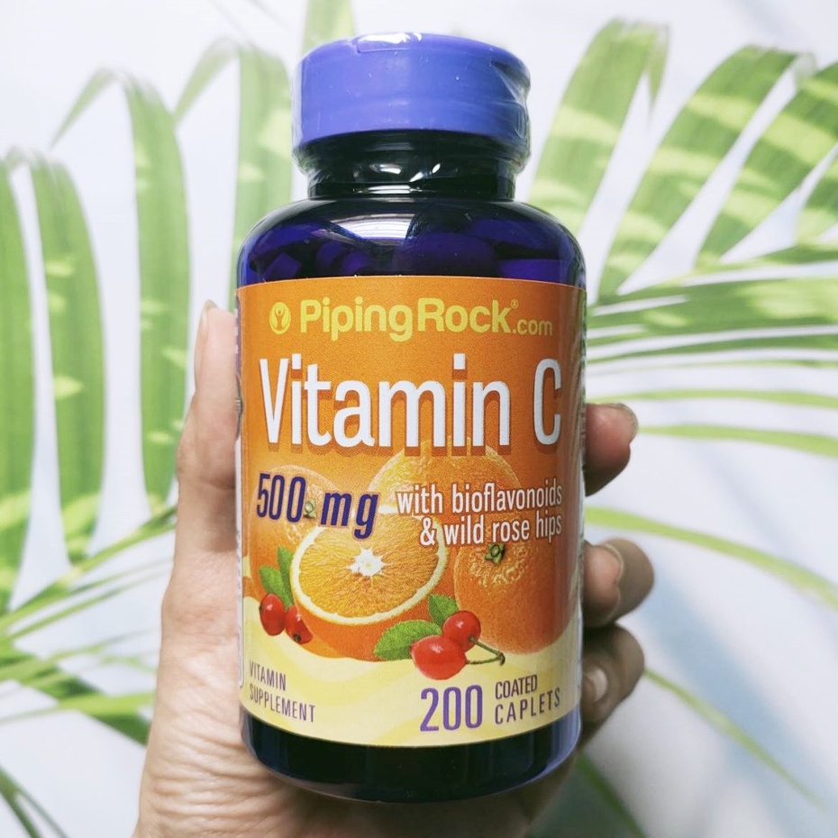 วิตามินซี Vitamin C 500 mg with Bioflavonoids &amp; Rose Hips 200 Coated Caplets (PipingRock)
