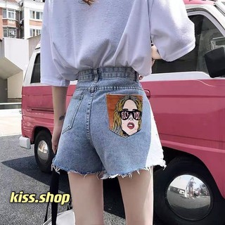 Kiss.shop🌟พร้อมส่ง🌟กางเกงขาสั้นมาแล้วว(แถมเข็มขัด) มีกระเป๋าหลังเท่ๆ(170)