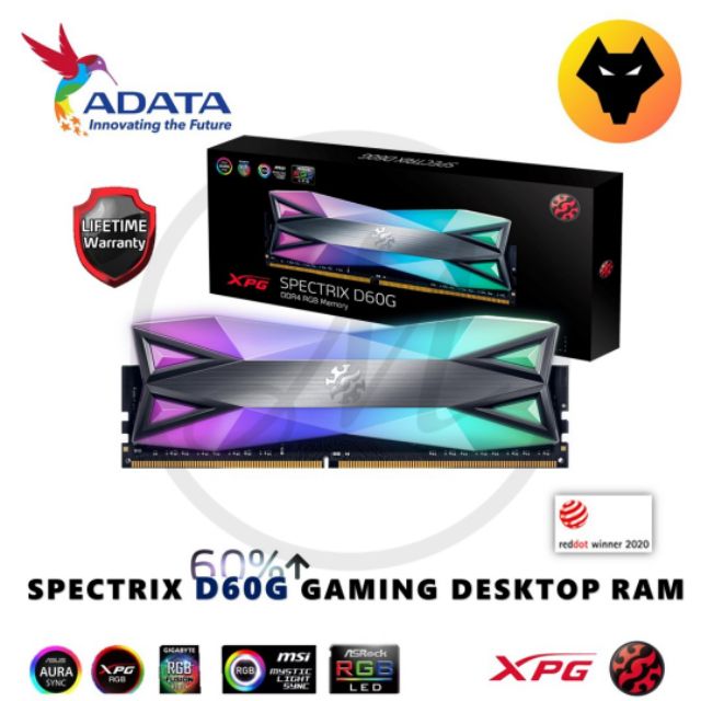 ADATA XPG RAM GAMING SPECTRIX D60G RGB DDR4 16GB 32GB (8*2) (3200 / 3600 / 3600) DUAL PACK