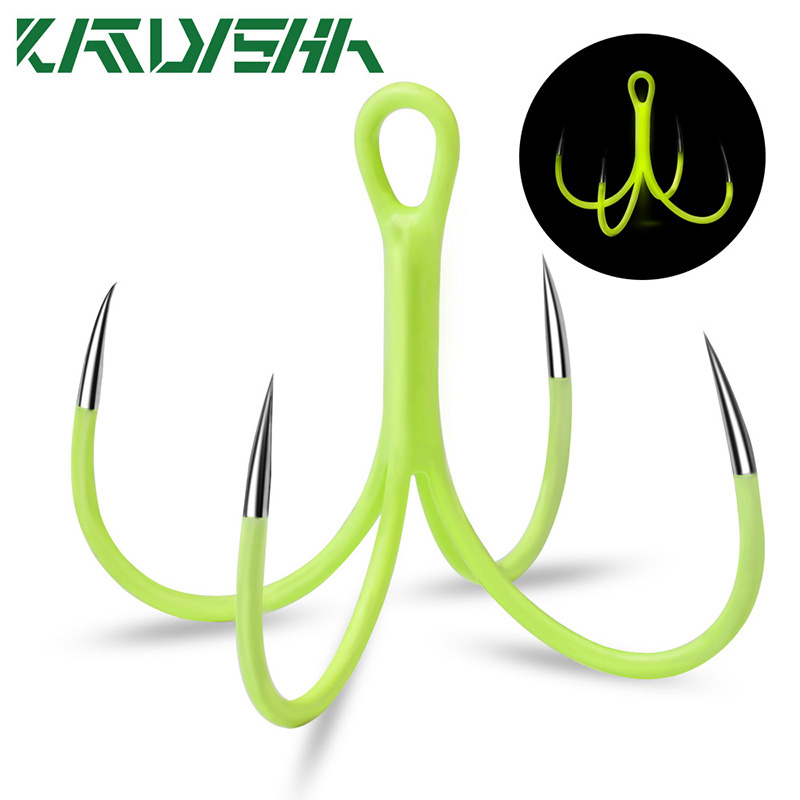 Katyusha 10 ชิ้น Luminous Quadruple ตะขอตกปลา 16 # 18 # Glow Night ปลาหมึก Octopus Fishhooks เหยื่อปลอมตกปลา Lure ตะขอ