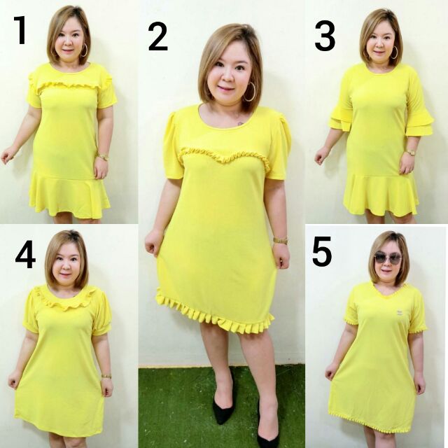N30 ชุดเดรสสาวอวบ ใส่ทำงาน สีเหลือง