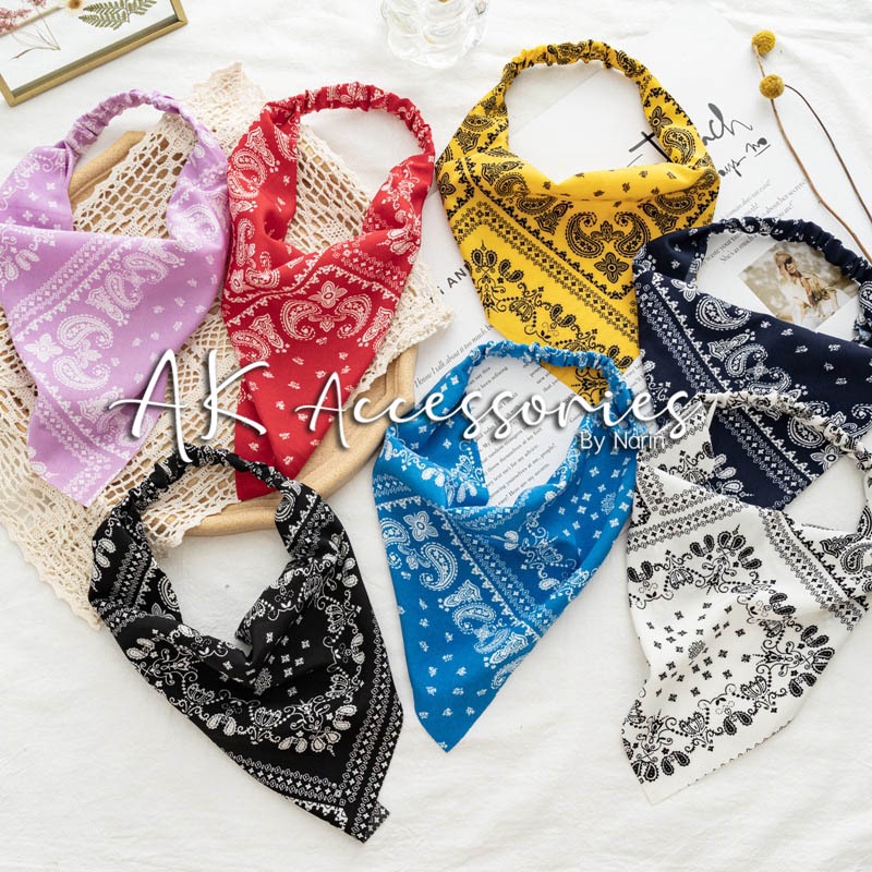 พร้อมส่ง ผ้าคาดผม ผ้าสามเหลี่ยม ลายลูกน้ำ