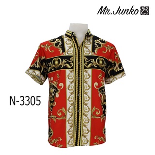 ⚡ ส่งฟรี⚡เสื้อเชิ้ตอาเสี่ย งานต่อลาย Mr-Junko  ผ้าซาติน นิ่มใส่สบายไม่ร้อน N-3305