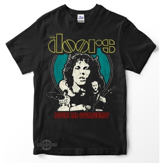 Kaos the doors LIVE IN CONCERT เสื้อยืดลําลอง แขนสั้น คอกลม พิมพ์ลายวงร็อคแอนด์โรล zeppelin ramones สีดํา สไตล์วินเทจ