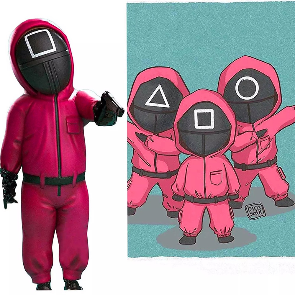 ❤พร้อมส่ง❤ชุดจั๊มสูทคอสเพลย์ เกมหมึก สีแดง สําหรับเด็ก และผู้ใหญ่ Korean Game Fashion Cos