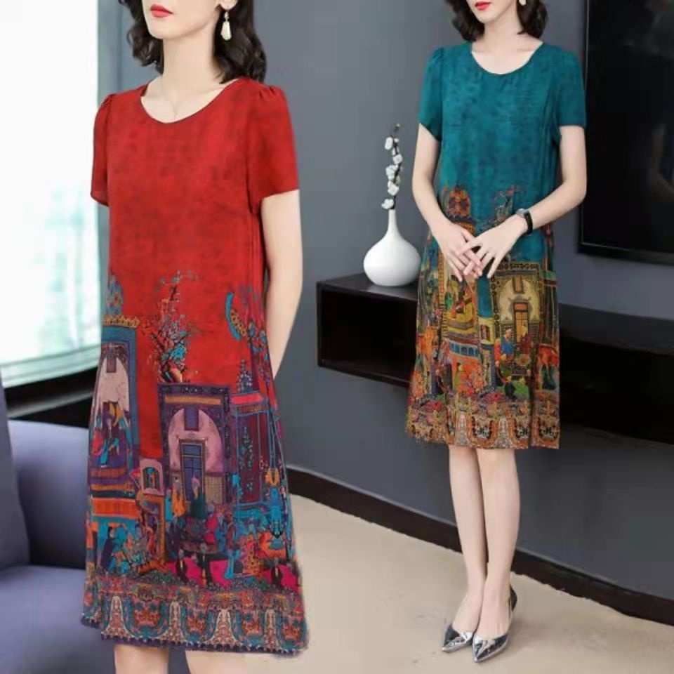 [พรอมสงในไทย] ชดเดรสผหญง สไตลวนเทจ พมพลาย เดรสสาวอวบ ไซสใหญ M-4XL ผาฝายใสสบาย