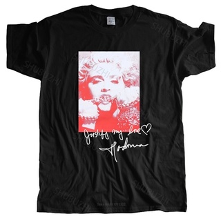 เสื้อยืดผ้าฝ้ายMan crew neck t-shirt High Quality Madonna Signature T-shirt Men Black men t shirt euro size summer brand