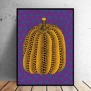 Yayoi Kusama ภาพวาดผ้าใบ รูปฟักทองสีม่วง สําหรับตกแต่งผนังบ้าน