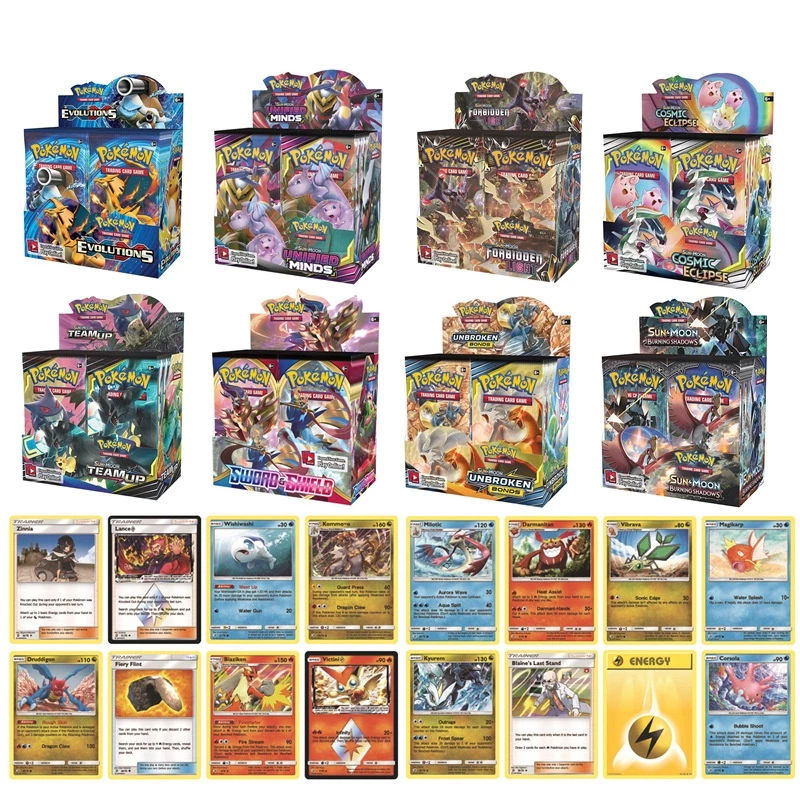 144 ชิ้นเกม Pokémon Card Sword Shield Lost Thunder Evolving Skies Trading Card Collection Pokemon Go (ฉบับภาษาอังกฤษ)