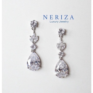 Neriza Jewelry/ ต่างหูหนีบระย้าเพชรสังเคราะห์เกรดพรีเมี่ยม ประกายเทียบเท่าเพชรแท้ จัดส่งฟรี พร้อมกล่อง NE028