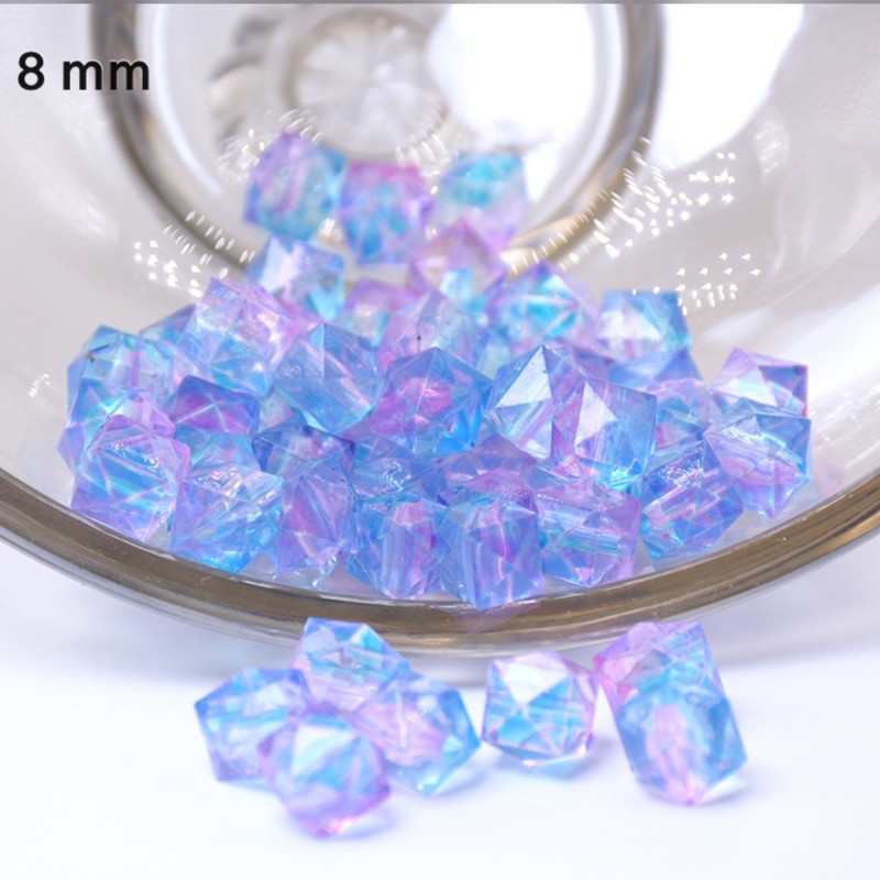 📣💖👍☫ลูกปัดเต๋าสี่เหลี่ยม ลูกปัด ลูกปัดคละสี  ombré (8mm)