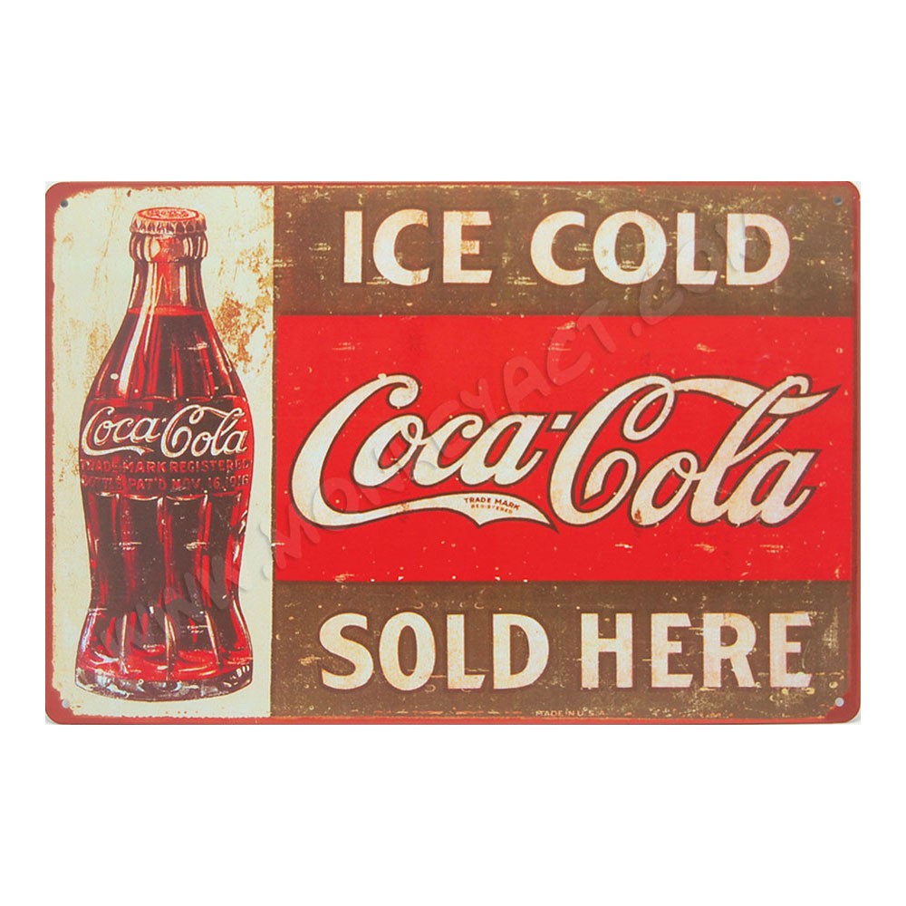 ป้ายสังกะสีวินเทจ Ice Coca Cola Sold Here