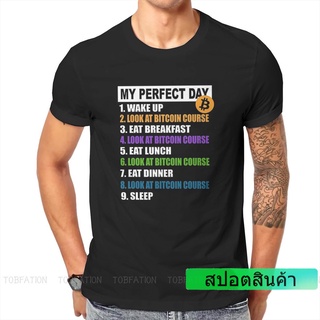 ROUND คอลูกเรือแฟชั่นเสื้อยืดคอกลม พิมพ์ลาย My Perfect Day Bitcoin Cryptocurrency สไตล์วินเทจ ขนาดใหญ่ สําหรับผู้ชาย COM