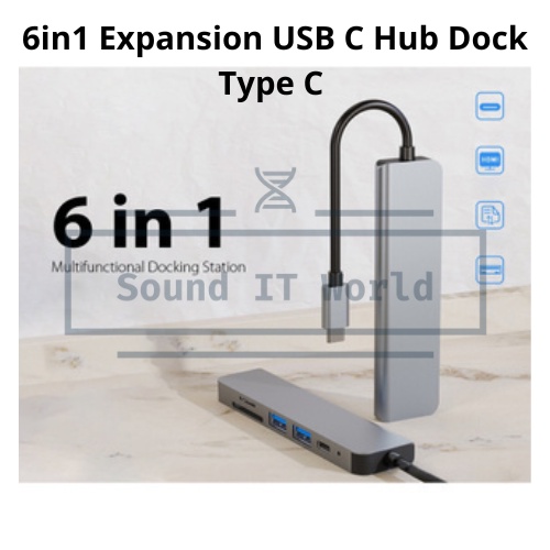 6in1 ขยาย USB C Hub Dock Type C PD Converter