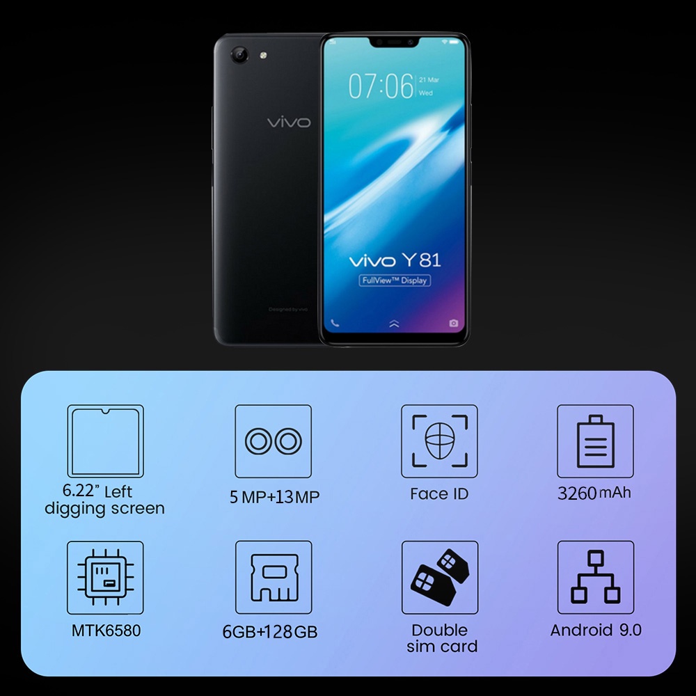 จัดส่งในพื้นที่ vivo y81 โทรศัพท์มือถือ Android 8.1 6.22 นิ้ว HD หน้าจอ ...