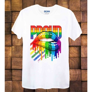 แขนสั้นcrew neckเสื้อยืดลําลอง ผ้าฝ้าย 100% แขนสั้น พิมพ์ลาย Proud Lgbt Rainbow Lips เหมาะกับของขวัญ สําหรับผู้ชายS-XXXX