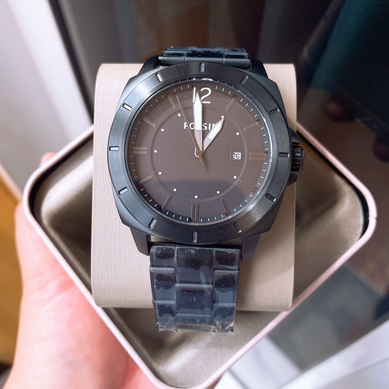 นาฬิกา Fossil Privateer Sport Three-Hand Date Black Stainless Steel Watch