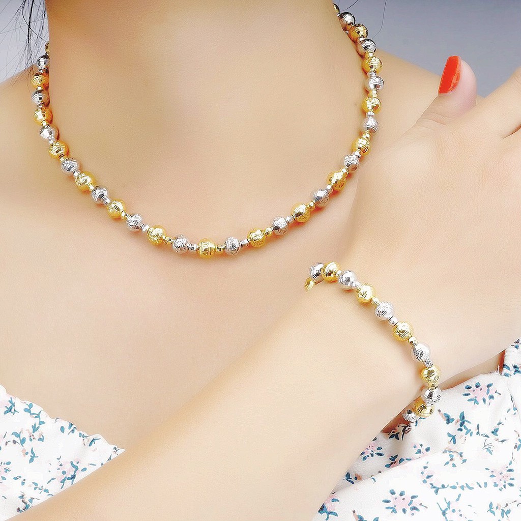 สร้อยคอฟอสบอลชุบ 2 สีคุณภาพสูง Combo H1004