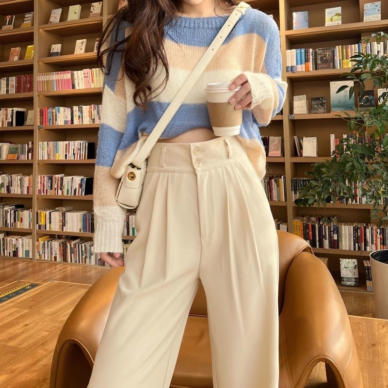 Hot Summer Women39s Suit Pants 2022 Wide Leg Korean Style Straight Long ...