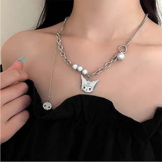 Kuromi Necklace Female Pearl Stitching Multilayer Clavicle Chain Titanium Steel Necklace